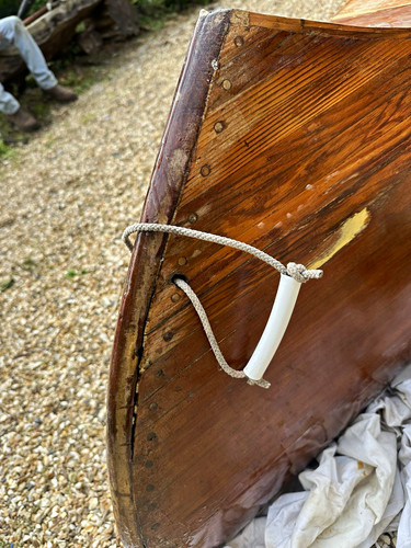 Wooden canoe boat with - with, triple